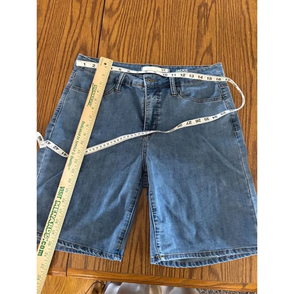 !iT Jeans Jackie High Rise Denim Shorts Size 12 Womens Medium Wash Bermuda Long